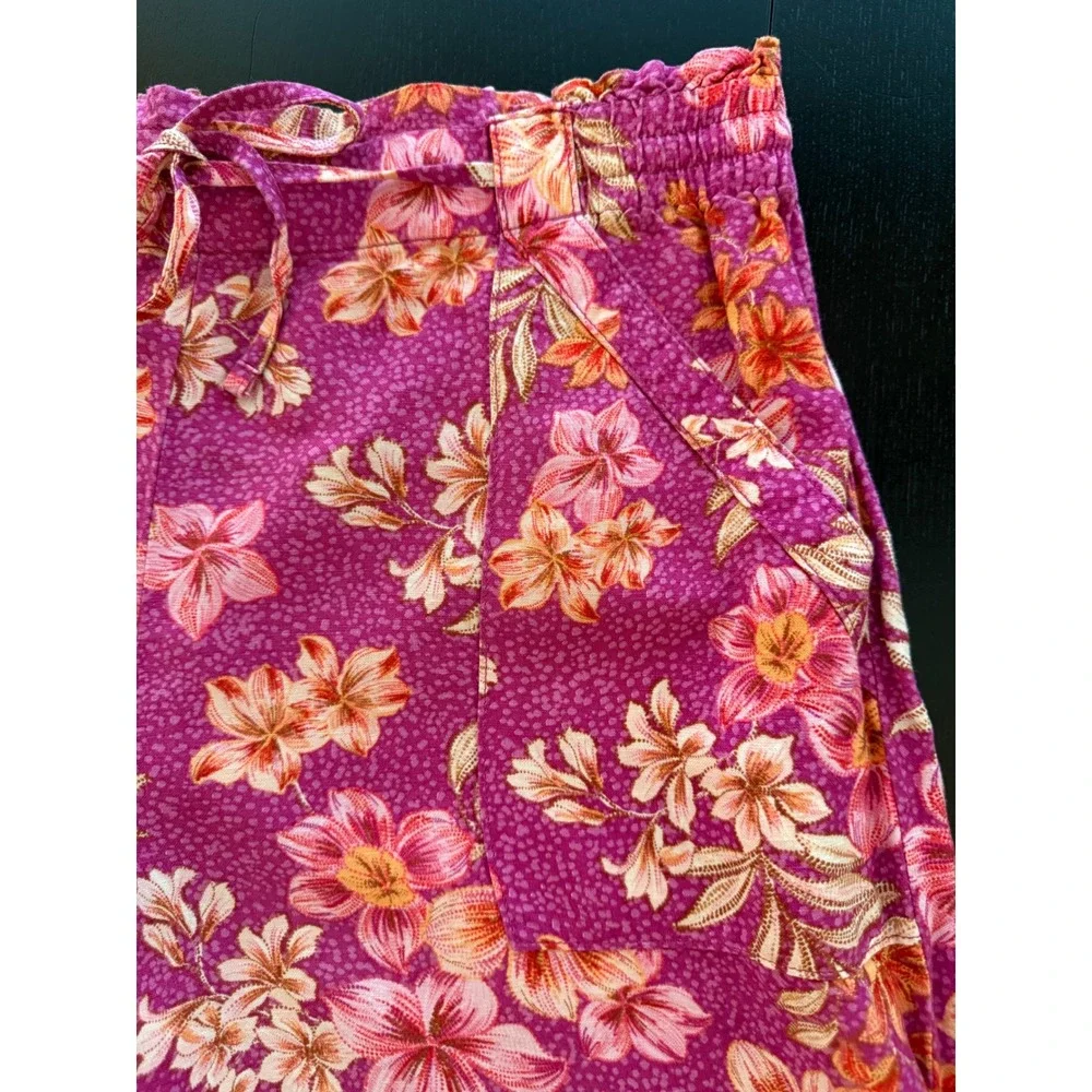 Ann Taylor Linen Pants Women L Petite Wide-Leg Crop Comfort Waist Pull-On Beachy